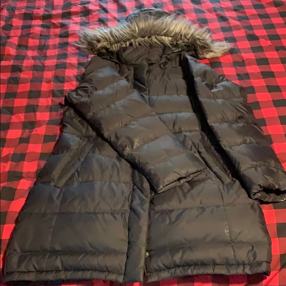 North face faux fur hooded puffer jacket